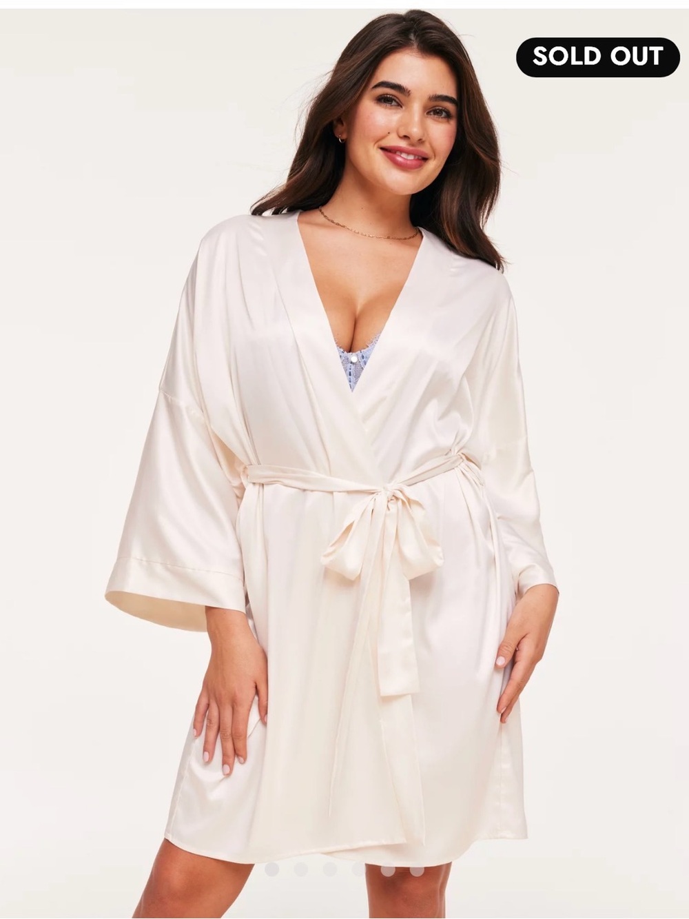 Adore Me Izabella Ivory Satin Wrap Robe with Self Tie